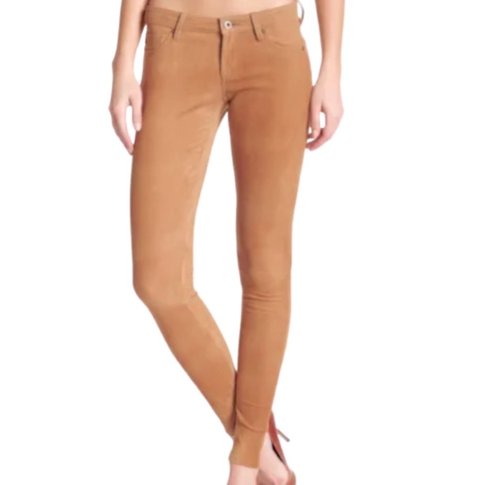 NWT AG Adriano Goldschmied Tan Polished Stretch Suede Super Skinny Legging-Sz 27